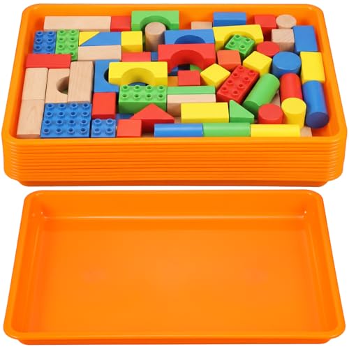 Maitys 15 Pack Plastic Art Trays 12 x 16 Inch Sensory Trays, Orange