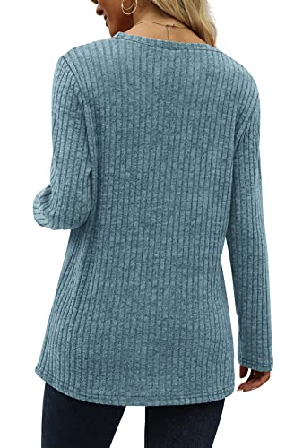 Ofeefan Long Sleeve Shirts For Women Tunics Ladies Sweaters Winter Tops Blue L #TOP4