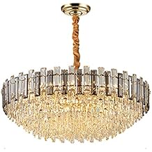 Braiton 31.5" Modern Crystal Chandelier Luxury LED Pendant Light Fixture,K9 Crystal Strip Chandelier Adjustable Height for Villa,Hotel,Living Room, Dining Room,Kitchen Island,Gold
