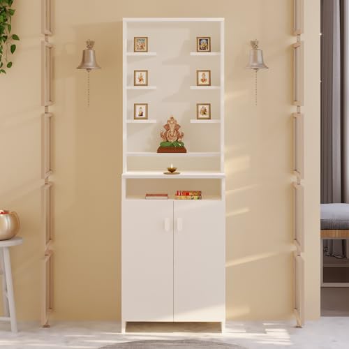 BLUEWUD Shubh Mandir, Temple Pooja Unit for Home with Storage Cabinet, Floor Standing Puja Room Altar,‎ Organize Spiritual Essentials & Offerings for 