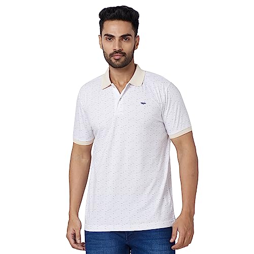 Image of Park Avenue Men's Cotton Polyester Blend Print Pattern Slim Fit Rib Collar Polo Neck Half Sleeve Casual T-Shirt