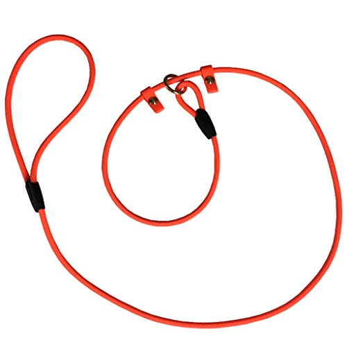 Retrieverleine 2m aus runder BioThane - Moxonleine mit Zugstopp, Wasserabweisende Leine, Hundeleine mit Halsband für Retriever, 8mm dick, 2m lang, Orange