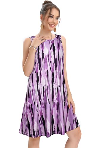 Image of elescat Women's Summer Dresses 2026 Beach Casual Sleeveless Floral Print Tank Loose Sundress with Pocket