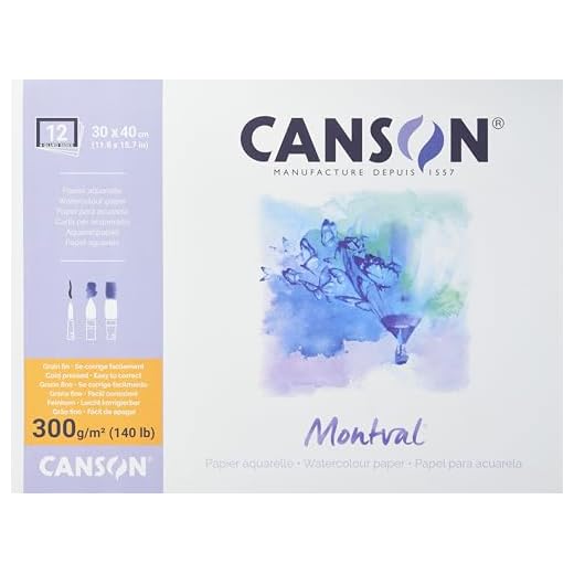 Canson Montval, Papel de acuarela, Prensado en frío, 300g, Block pegado a 4 lados, 30x40cm, Blanco, 12 Hojas
