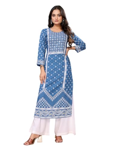 Image of rangita Rayon Calf Length Embroidered Straight Kurti | Kurta for Women
