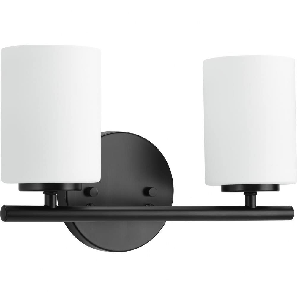 Progress Lighting 2-Light Bathroom Vanity Light Modern Bath Lighting Fixture with Etched White Glass Shades for Over the