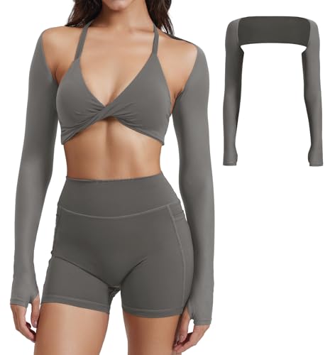 Image of YEOREO Women Crop Top Long Sleeve Bolero Open Front Workout Cropped Shirts Sports Shrug