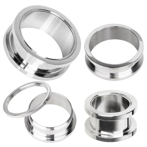 Generic Pair (2PCS) STAINLESS STEEL SCREW FIT TUNNELS Double Flare Gauges Ear Plugs 9268, Silver, Gray, Grey2