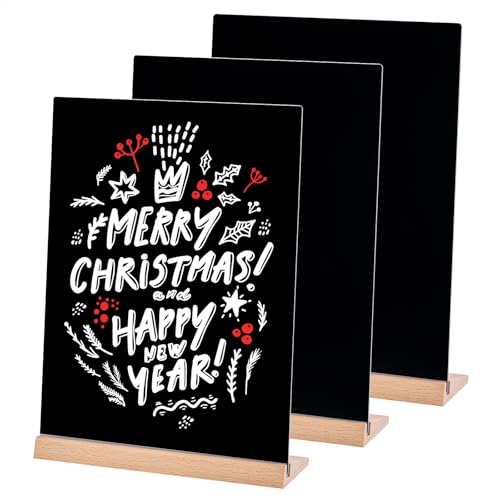 Hotyin 3 Piezas Pizarras de Tiza, A5 Letreros de Pizarra, Pizarra Pequeña con Soporte de Madera, Pizarras Negra para Buffet, Menús, Fiestas