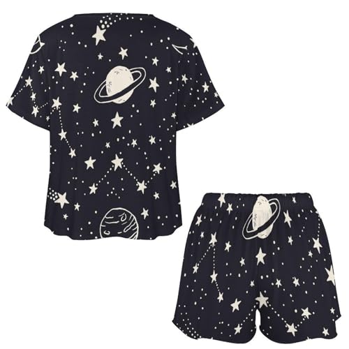 Vêtements de nuit constellations ensemble pyjama femme manches courtes