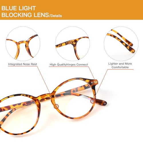 Image of Vintage Round Blue Light Glasses for Women Men, Retro Circle TR90 Frame Protection Eyeglasses Anti Eyestrain Ruby