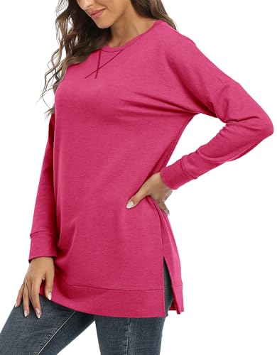BETTE BOUTIK Women's Drop Long Sleeve Sweatshirts Casual Crewneck Tunic Tops Sweartshirts With Side Slits S-3XL