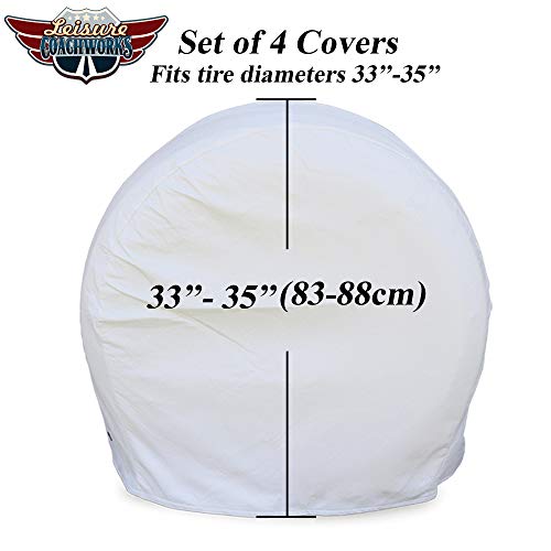 Leisure Coachworks Tire Covers for RV Wheel Set of 4 White Motorhome Wheel Covers Waterproof Soft Vinyl Tire Protectors Tire Covers Size 33" to 35" Tire Diameters - Thumbnail 2
