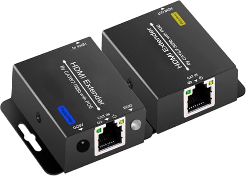 Image of 200ft HDMI Extender Over CAT6 CAT7 RJ45 Ethernet to HDMI Converter LAN Extension POC Support 1080P 3D EDID Copy Deep Color Compatible with PC PS4 Roku Unilateral Power Supply