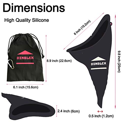 dinblex Portable Female Urinal Female Urination Device for Women Silicone Reusable Female Urinals for Car with Bag She Pee Standing Up Cup for Women for Outdoor Activities Camping Hiking Travel Black - Thumbnail 7