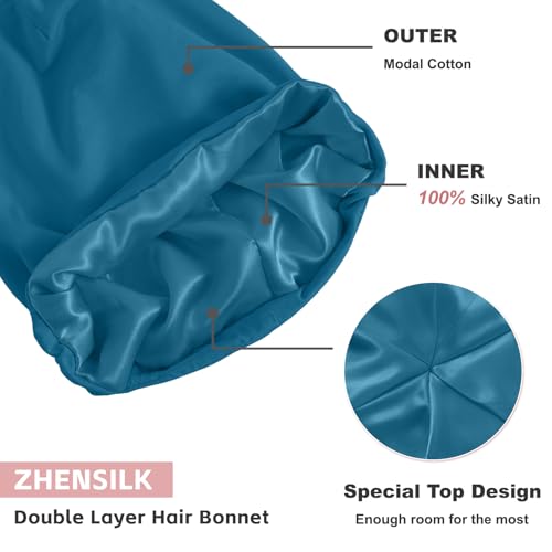 Image of ZHENSILK Silk Bonnet for Sleeping Women, Adjustable Silky Satin Lined Sleep Cap, Silk Hair Wrap Slouch Beanie Hat