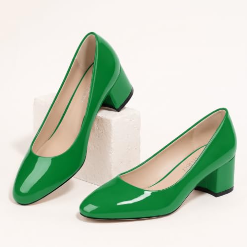 Image of SKYSTERRY Women's Low Heel Dress Pumps Shoes 2 Inch | Low Chunky Block Heel Pumps, Closed Round Toe Heels, Patent Leather Office Work Wedding Pumps Shoes