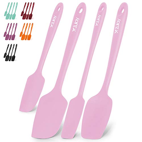 Zulay 4pcs Silicone Spatula Set - Heat Resistant Silicone Tools for Cooking, Baking & Mixing - One Piece Design Spatulas for Non-Stick Cookware - Durable Stainless Steel Core (Pink)