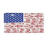 UEQIKI American Flag Fishing Front License Plate for Women Car Vanity Plates Decorative Aluminum Metal Cute Novelty License Plate Cover for Men 6x12 Inch (4 Holes)