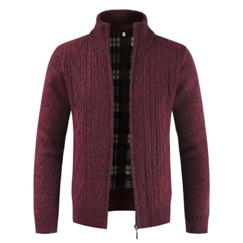 Mens Winter Sweater Casual Sweater Stand Collar Cardigan Striped Slim Knitted Mens Sweatercoat - Main Image