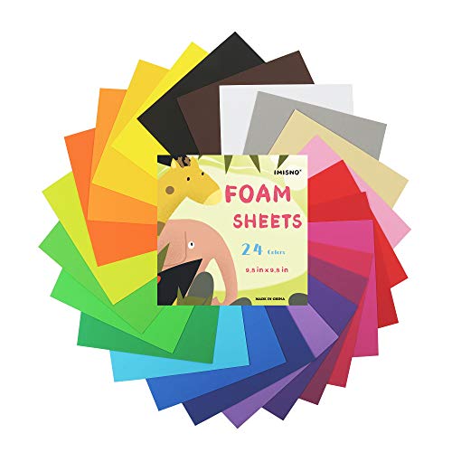 IMISNO EVA Foam Craft Sheets Paper Pack of 24pcs (24 Colors,9.8"x9.8",Thickness:0.039" /1mm)