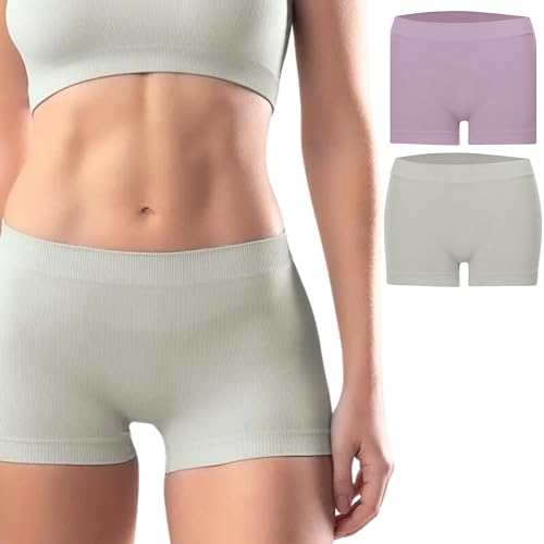 KIT 02 CALCINHA BOYSHORT CANELADA MICR SEM COST - She By Mash | 1 Cinza Claro - 1 Lilás | P