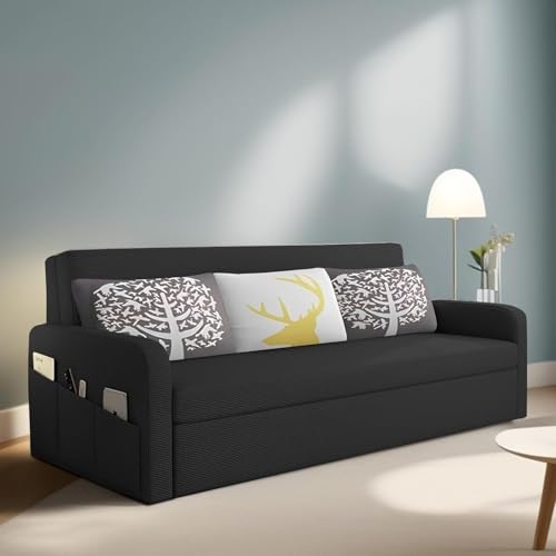 Image of Casaliving Leymour 3 Seater Sofa Cum Bed for Living Room (Black Colour Fabric) Premium Fabric Sofa