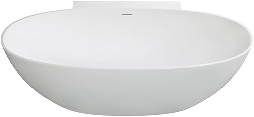 Kingston Brass VRTRS713522 Acrticstone - Bañera independiente de superficie sólida de 71 pulgadas con drenaje, color blanco mate