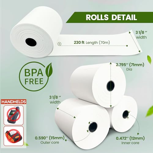 Image of 3 1 /8 x 230 Thermal Paper Receipt Rolls (10 PACK) [USA Based Brand] 55 GSM - Compatible with All POS Systems, Cash Registers - BPA Free, Premium Quality Receipt Paper Rolls