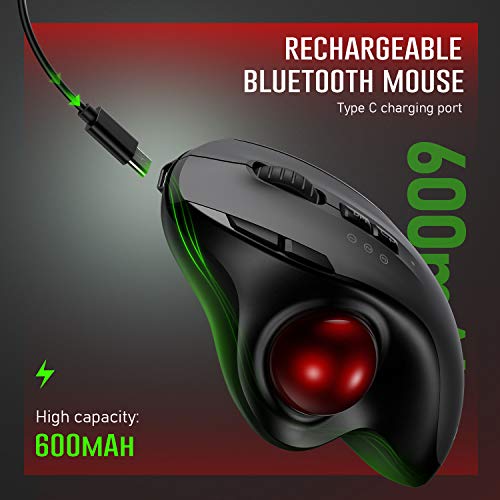 Bluetooth Trackball Mouse, Jelly Comb 2.4G USB Wireless & Bluetooth Ergonomic Trackball Mice Rechargeable with USB-C Port and 3 DPI for Mac Computer Laptop Tablet Android Windows