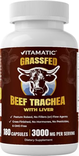 Vitamatic Grass-Fed Beef Trachea with Liver 180 Capsules Freeze-Dried Non-GMO Bovine Liver Supplement Pasture-Raised Glandular-Based Formula