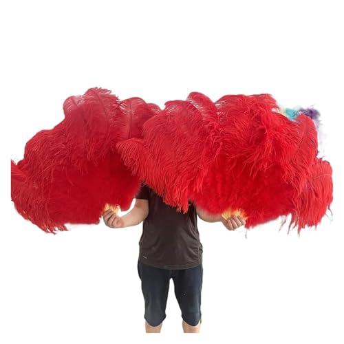 Éventail de danse en plumes d'autruche rouge accessoire spectacle 13 os - 2