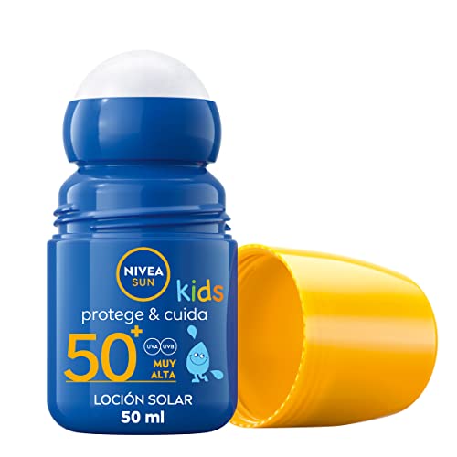 NIVEA SUN Roll-On Solar Kids Protege & Cuida FP50+ (1 x 50 ml), protector solar para niños, crema resistente al agua, protección muy alta