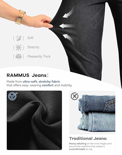 Image of Rammus Straight Leg Jeans for Women | Stretchy, Pull on, Sweatpant Jean, High Waisted, Denim Pants, Trendy, Jeggings, Bootcut, Comfortable