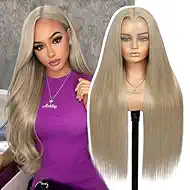 Alididi 30Inch Ash Blonde Wig Human Hair 180% Density Milk Tea Ash Blonde Wig 13x5 Straight HD Thin Lace Front Wigs Human Hair for Women Ombre Blonde Colored Glueless Wigs Pre Bleached Knots