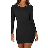 Masrin Etuikleid Damen Sexy einfarbiges Minikleid Figurbetontes Kleid mit Rundhalsausschnitt und Langen Ärmeln Eng anliegendes Kleid Party Kleid Club-Kleid