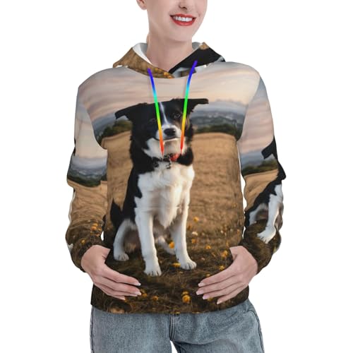 Sweat à capuche imprimé chiot pull ajusté femme EdWal poche kangourou