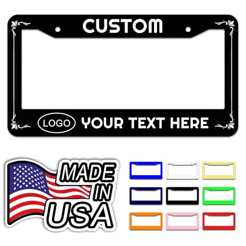 Custom Car License Plate Frame - Personalized with Text Aluminum Metal Number Plates Frames Novelty Customize Universal Fit Front Rear Cars Tag Holder Cover Black 12.3x6.3