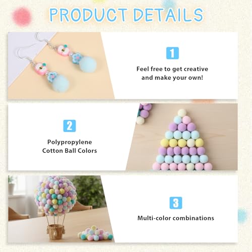 200 Stück Bunte Pompons Zum Basteln, 15mm Pastell Pompoms, Bunte Filzkugeln, Mini Pompons Zum Basteln Für DIY Kreative, Partydekoration, Handwerk, Weihnachten