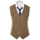 Men's Vest Brown Plaid Retro Slim Fit Wedding Groom Banquet Business Chic Men's Suit Vest Brown Xxxl