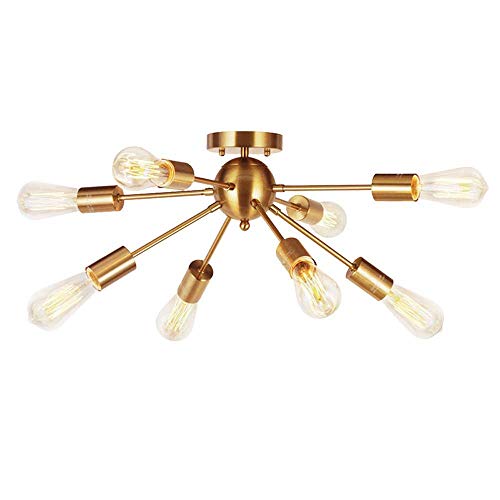 Lustre Spoutnik en laiton or antique à 8 bras pour éclairage élégant d'escalier