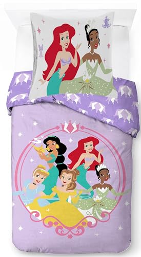 Jay Franco Disney Princess Parure de lit 2 pièces pour enfant avec taie d'oreiller Housse de couette uniquement (garnissage non inclus) Ariel, Belle,...