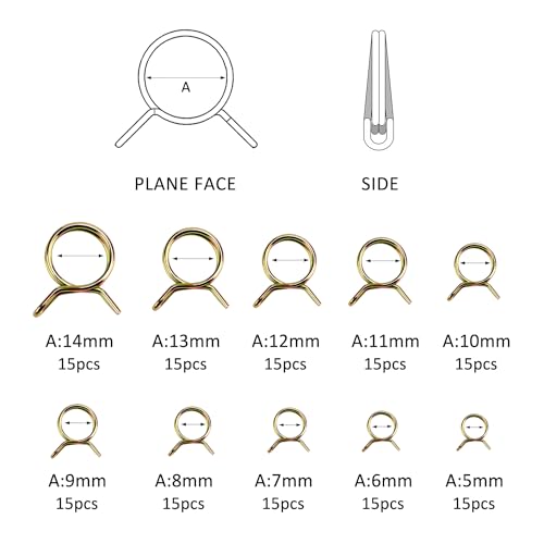 YIXISI 150 PCS 5-14mm Fuel Hose Spring Clamps, HARDWARE CLAMPS VISE, Golden, for Motorcycle Scooter ATV, 150pcs - Image 2