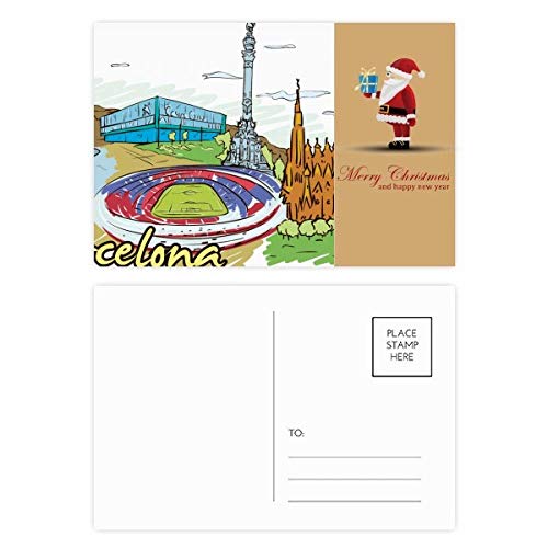 Cartes postales Barcelone aquarelle pour vos vœux de Noël et courriers de fêtes