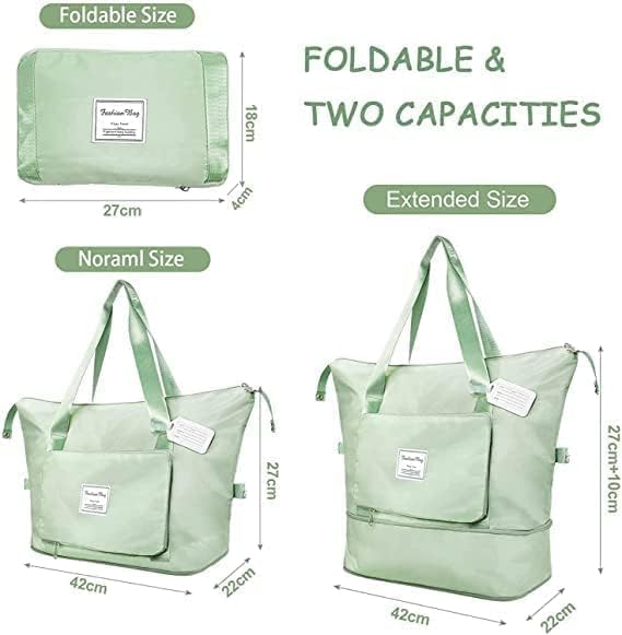 Image of JD Fresh 41 Liter Foldable Travel Bags for Women /Nylon Duffle Bags /Expandable Vanity Travelling Luggage Handbags /Waterproof & Lightweight Shopping Bag for Personal Items (Light Green)