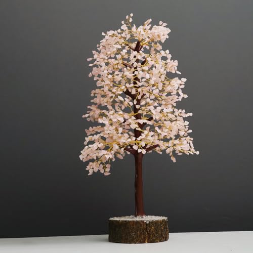 Image of Rose Quartz Crystal Tree (1500 Beads) Home Decor for Living Room & Spiritual Show Pieces | Handmade Gemstone Showpiece for Aesthetic Home Decoration & Gifting | Feng Shui M-Seal Tree