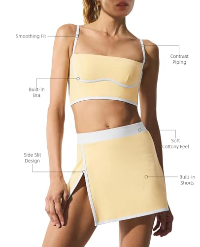 LAMISSCHE Tennis Skirt Sets Women 2 Piece Outfits Yoga Workout Set Skirt and Top Set with Built in Bra & Shorts2
