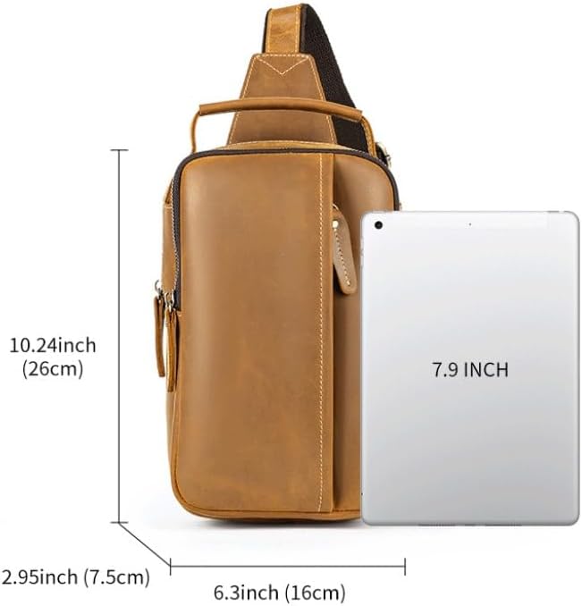 Retro Top Layer Cowhide Chest Bag Crossbody Single Shoulder for Men