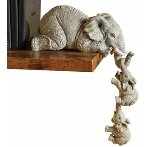 YWHWLX 3Pcs Set Elephant Shelf Sitter, Mother Elephant Hanging Baby Elephants, Mantelpiece Decoration, Elephant Statue Sculpture Resin Figurines for Home Decor Cover