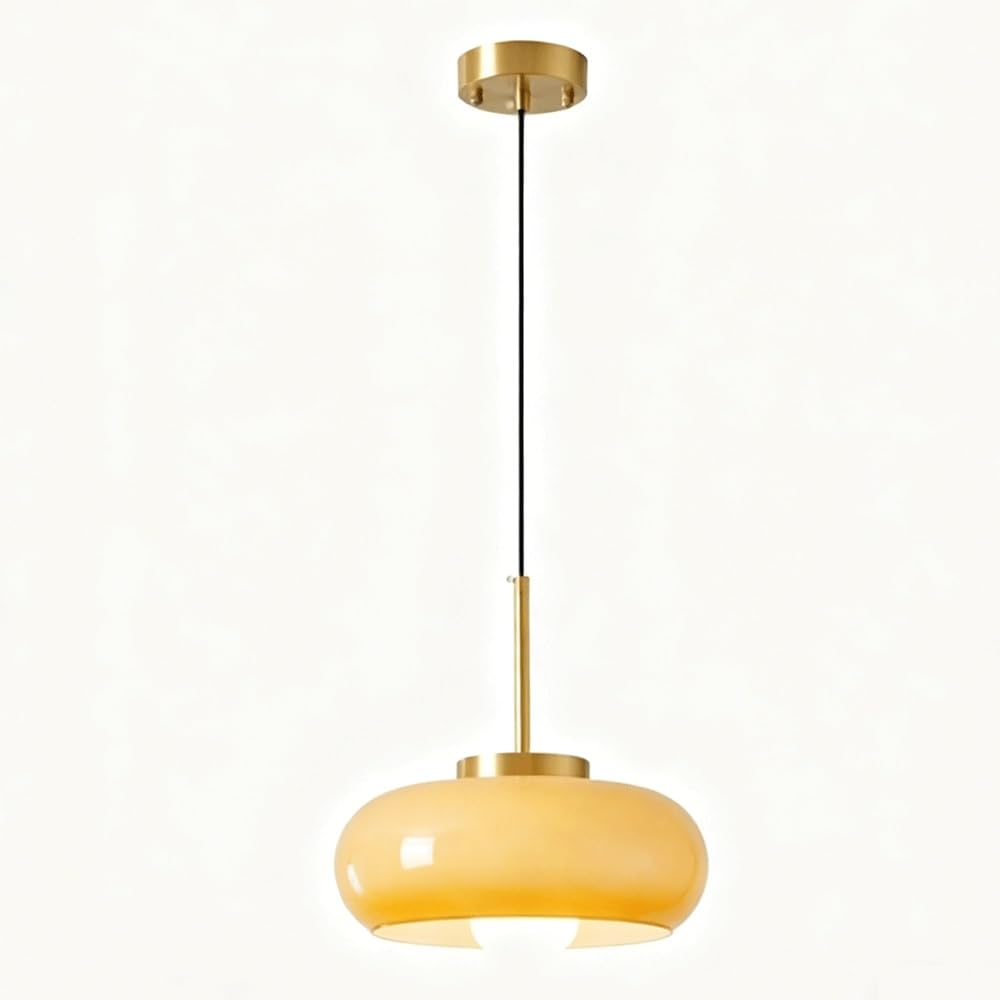 FEITENGDA Nordic Lantern Pendant Light with White Ceramic Lampshade Modern Dome Hanging Lamp Indoor Small Ceiling Chandelier Lighting Fixture for Bedroom(Amber)